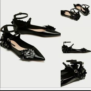 Zara leather flats black sz 40